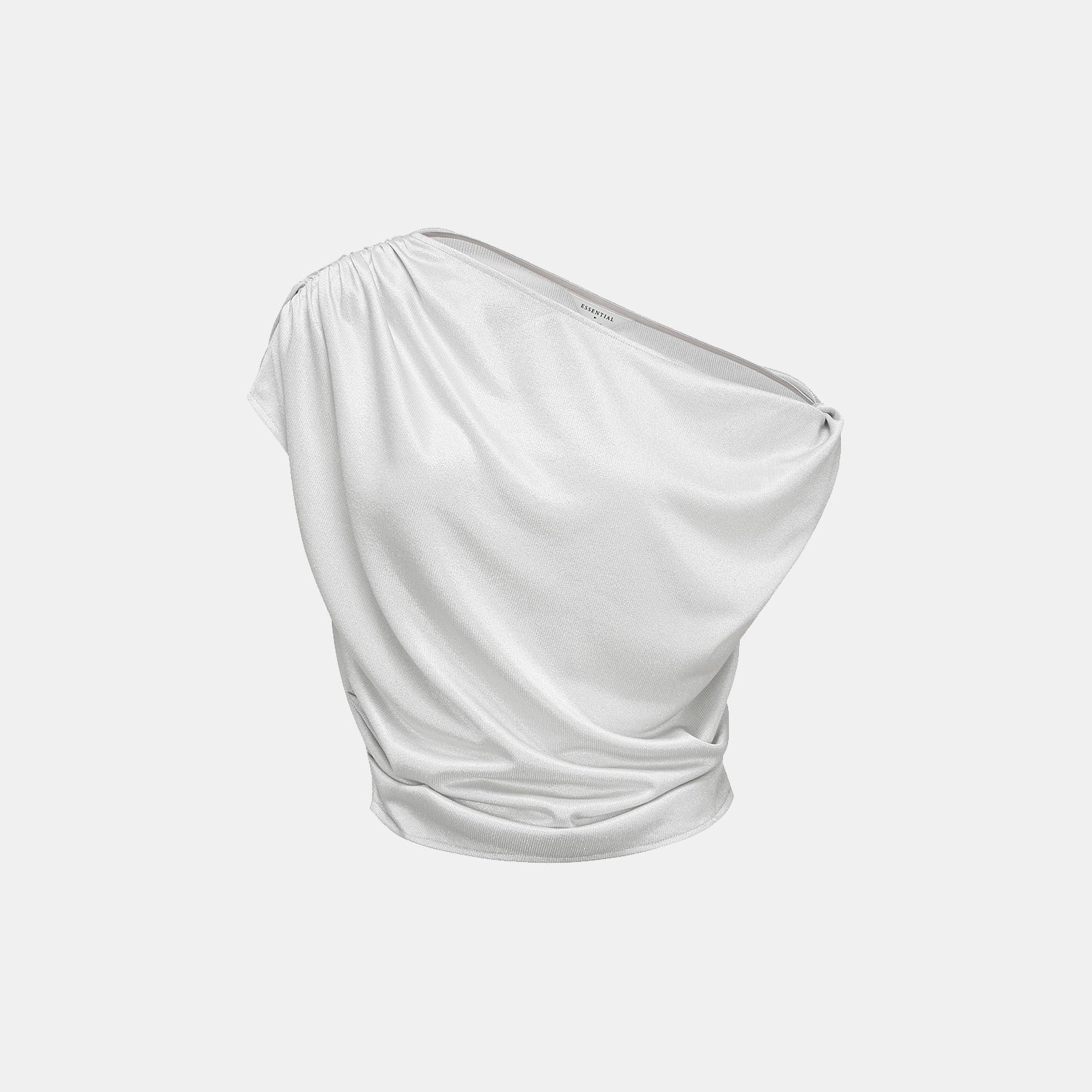 “Easy Go Chic” 醋酸針織面料特殊剪裁斜肩上衣 — 銀白