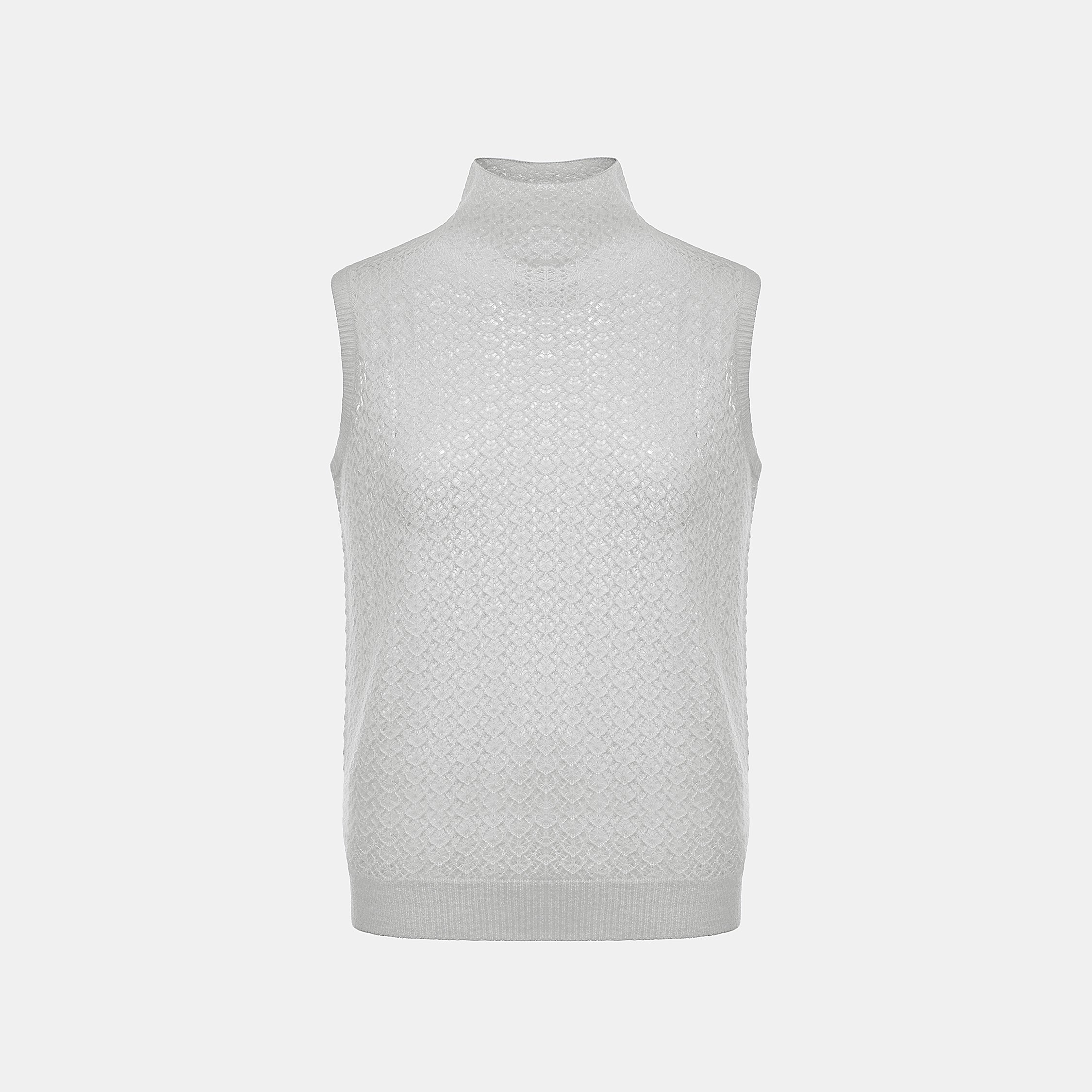 “Spring Diary”  Silk Cashmere真絲蕾絲工藝中領針織背心—Morning Mist黎明薄霧