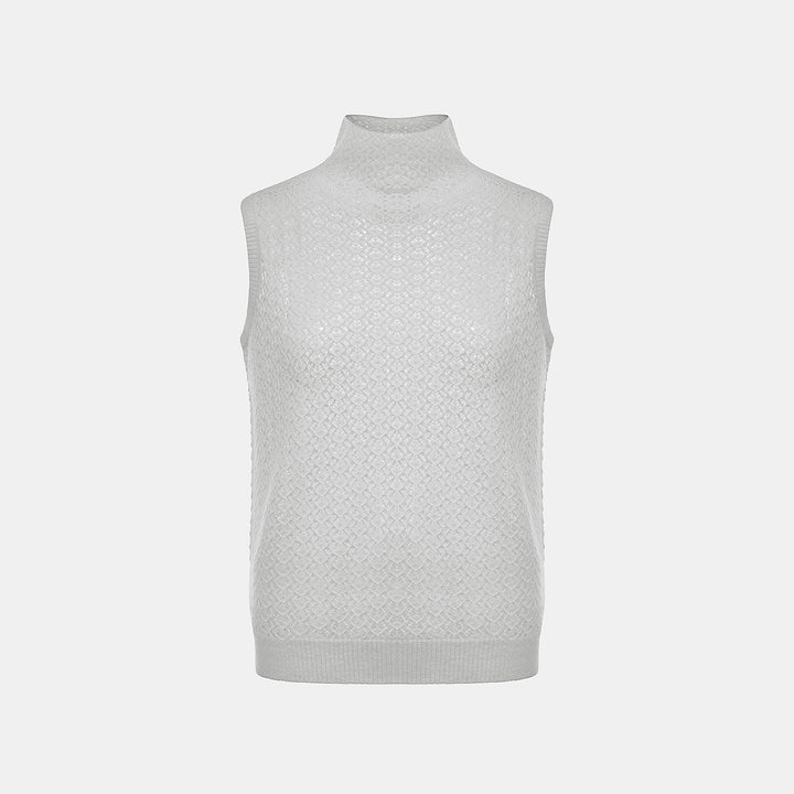 “Spring Diary”  Silk Cashmere真絲蕾絲工藝中領針織背心—Morning Mist黎明薄霧