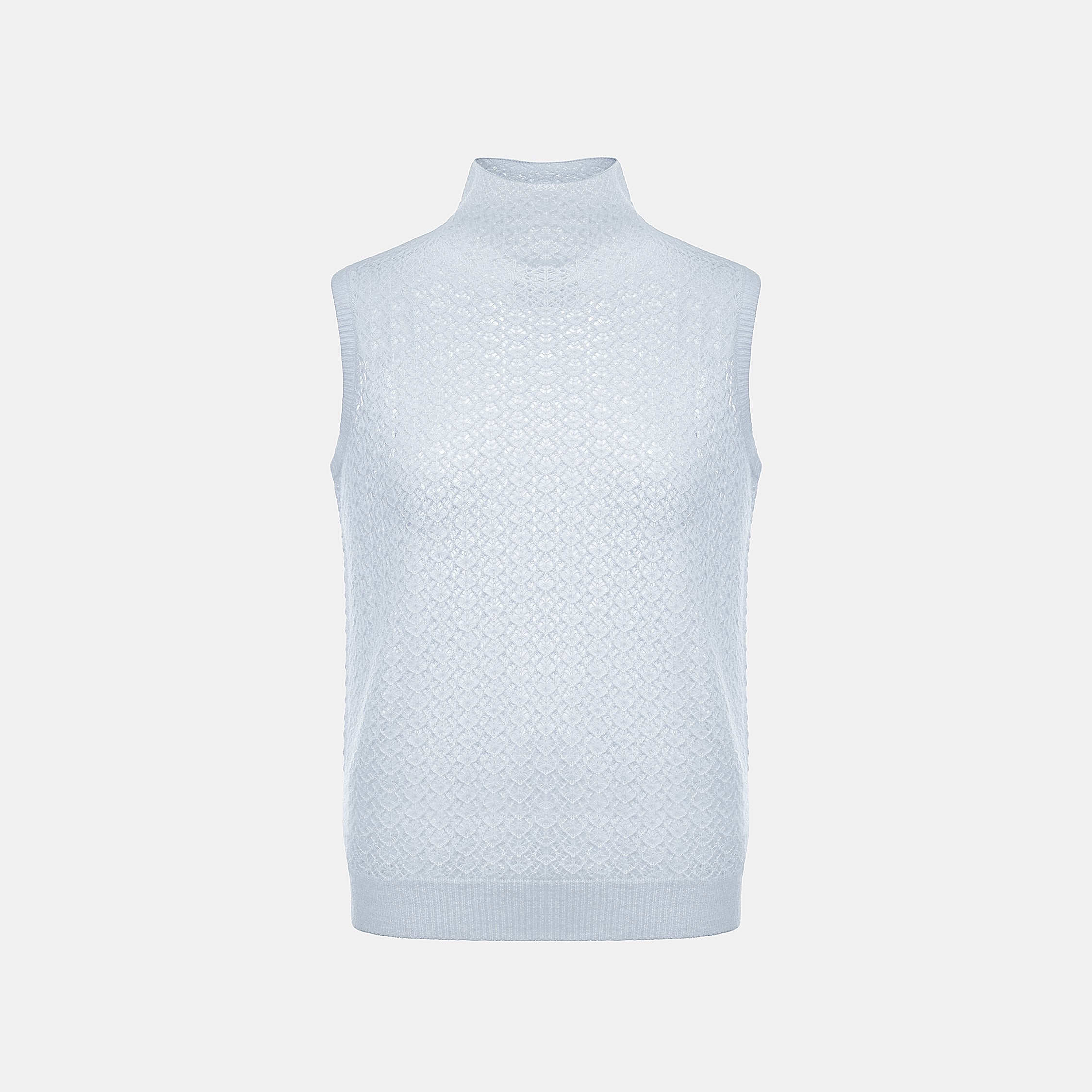 “Spring Diary”  Silk Cashmere真絲蕾絲工藝中領針織背心—Azure Glow藍霧輕光