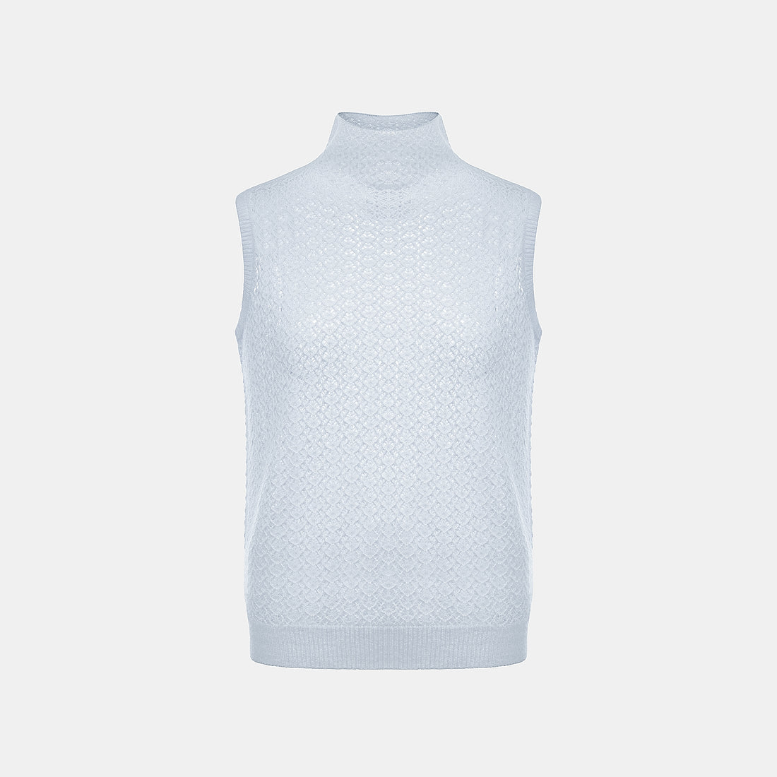 “Spring Diary”  Silk Cashmere真絲蕾絲工藝中領針織背心—Azure Glow藍霧輕光