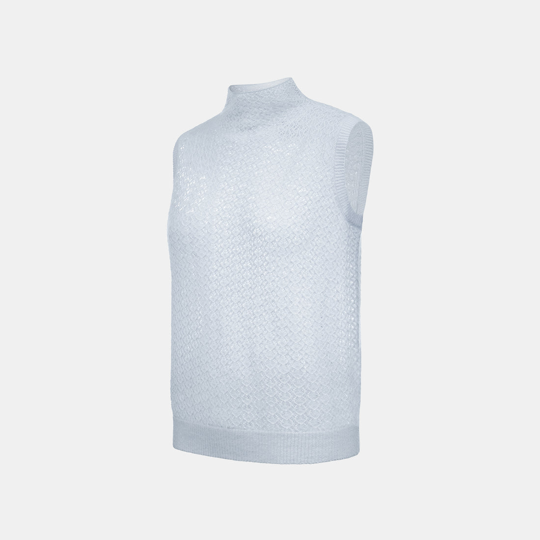 “Spring Diary”  Silk Cashmere真絲蕾絲工藝中領針織背心—Azure Glow藍霧輕光