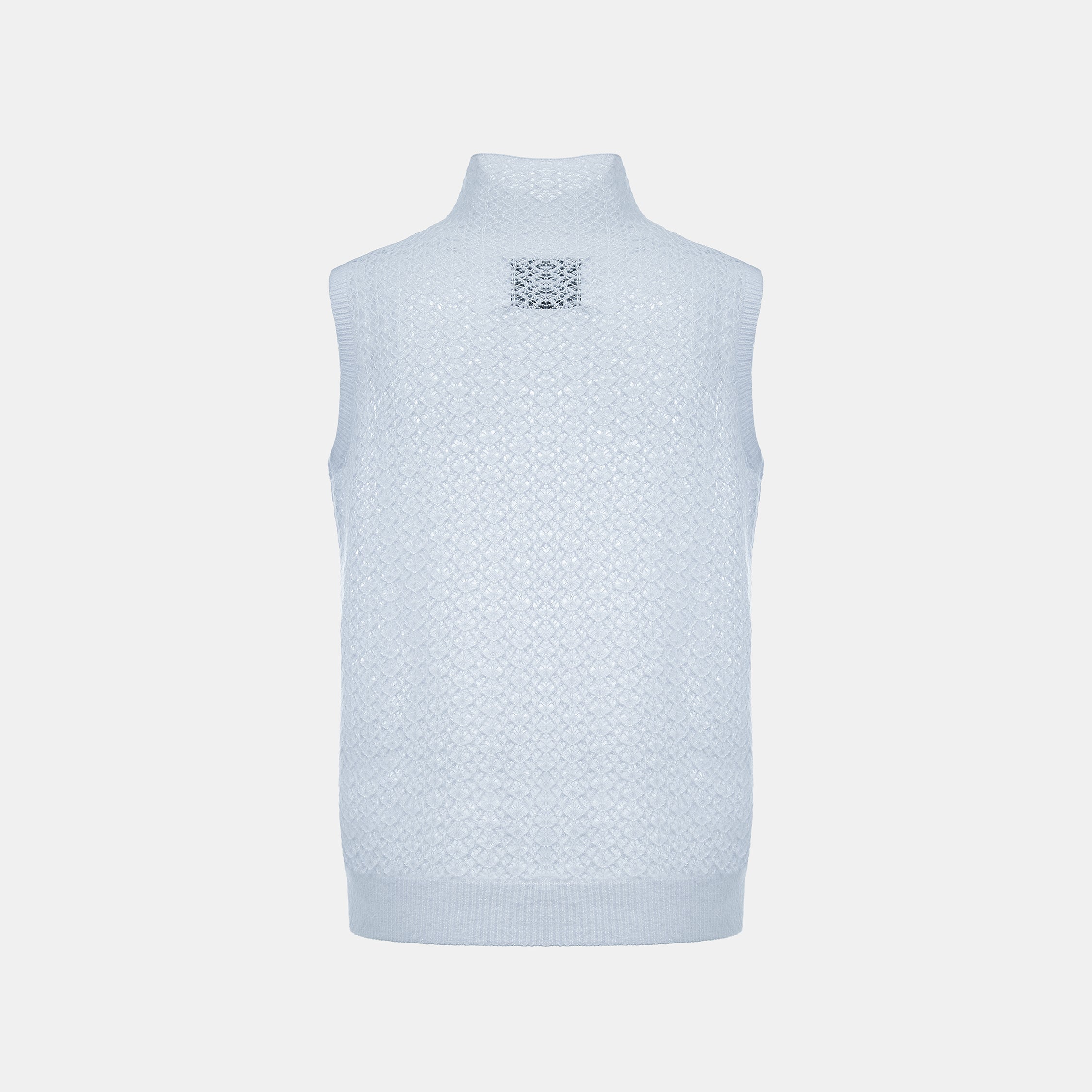 “Spring Diary”  Silk Cashmere真絲蕾絲工藝中領針織背心—Azure Glow藍霧輕光