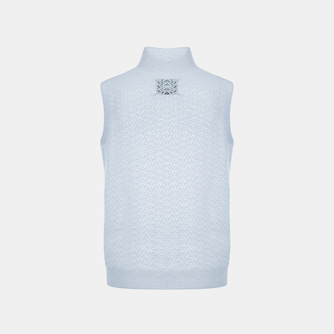 “Spring Diary”  Silk Cashmere真絲蕾絲工藝中領針織背心—Azure Glow藍霧輕光