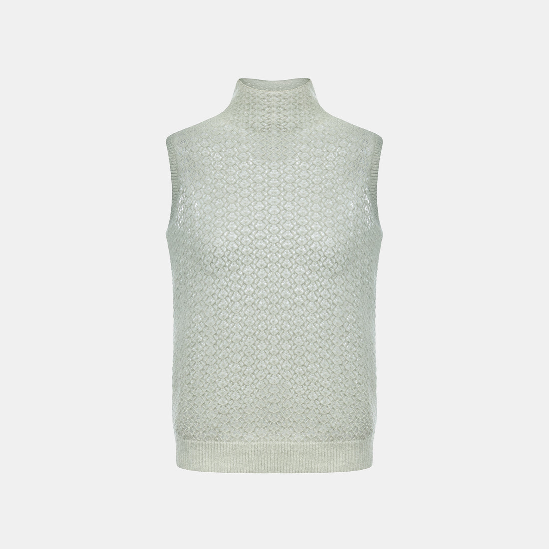 “Spring Diary”  Silk Cashmere真絲蕾絲工藝中領針織背心—Verdant Veil青霧薄影