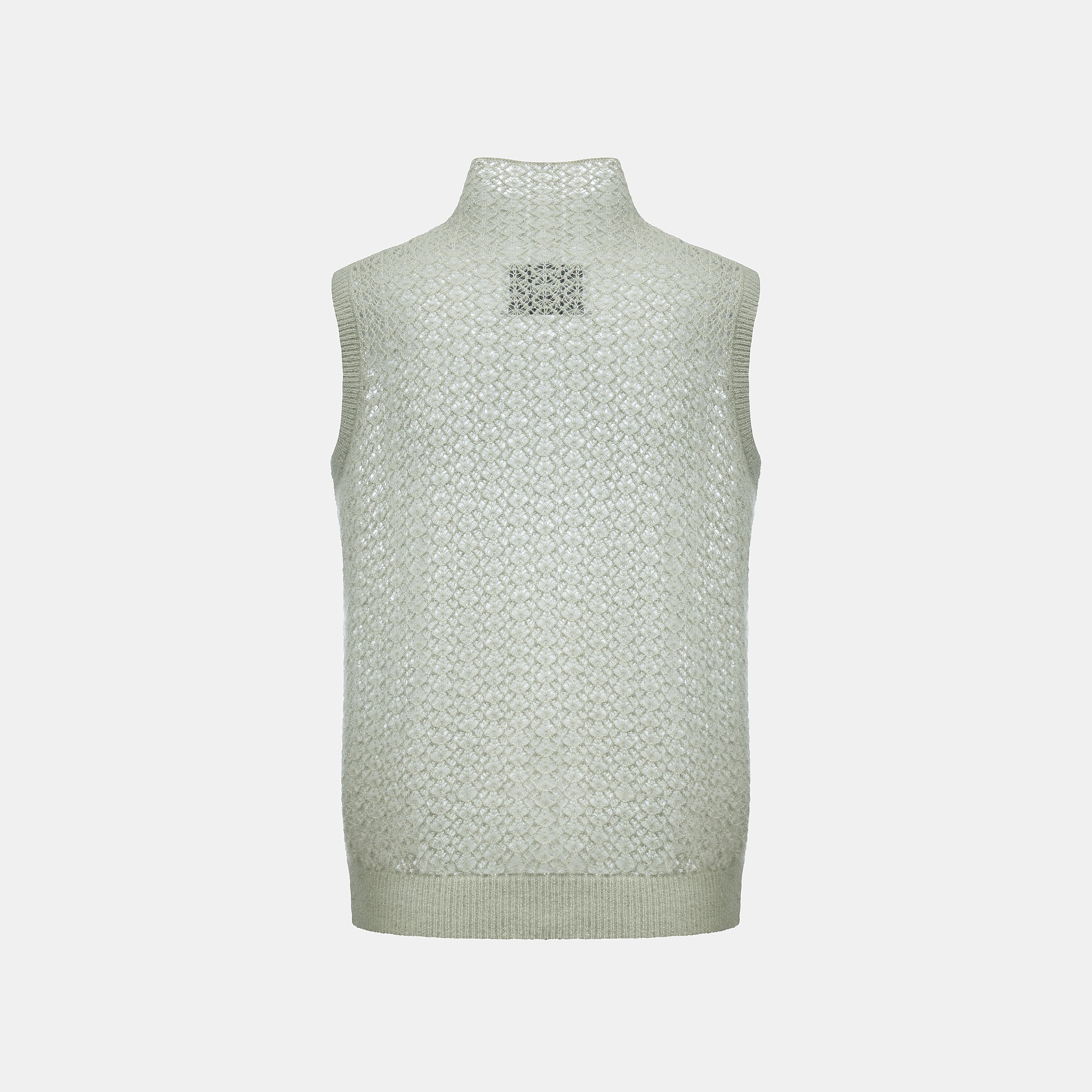 “Spring Diary”  Silk Cashmere真絲蕾絲工藝中領針織背心—Verdant Veil青霧薄影