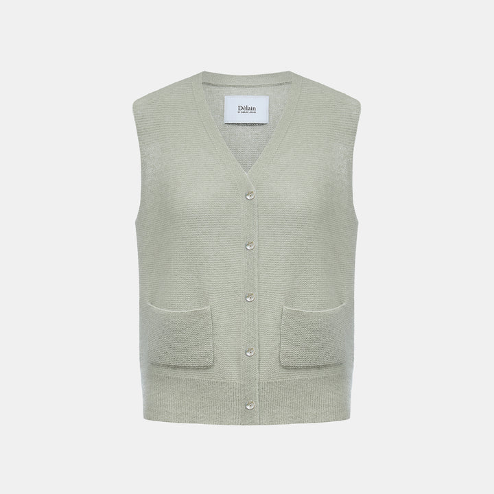 Spring Diary” Silk Cashmere真絲兩件式背心針織上衣—Verdant Veil青霧薄影