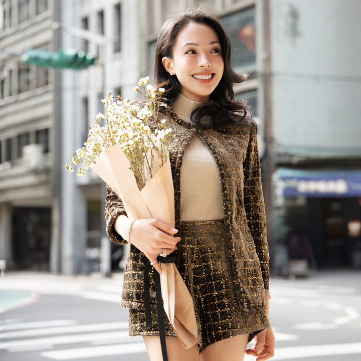 "Imperial Garden Teatime"法國立體燦金格織絲絨短褲—Celestial East東方星圖