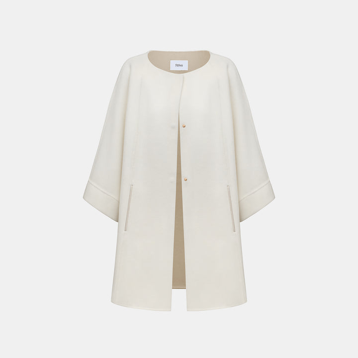 “Winter Diary”100%Cashmere雙面長絨工藝翻領斗篷外套—Frost Veil白境冬霧