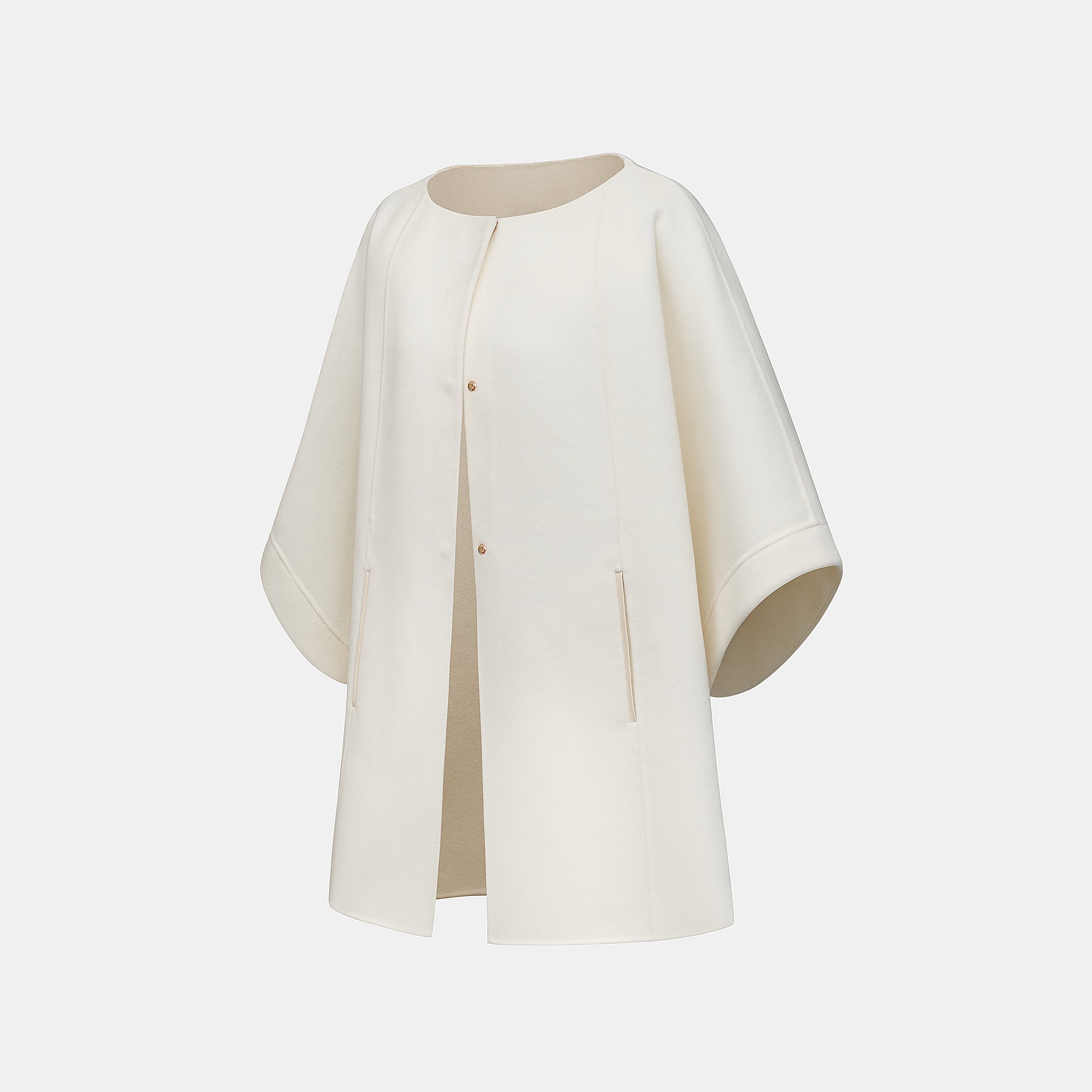 “Winter Diary”100%Cashmere雙面長絨工藝翻領斗篷外套—Frost Veil白境冬霧