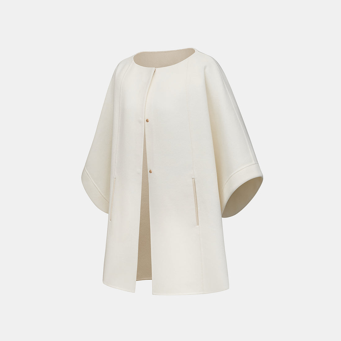 “Winter Diary”100%Cashmere雙面長絨工藝翻領斗篷外套—Frost Veil白境冬霧