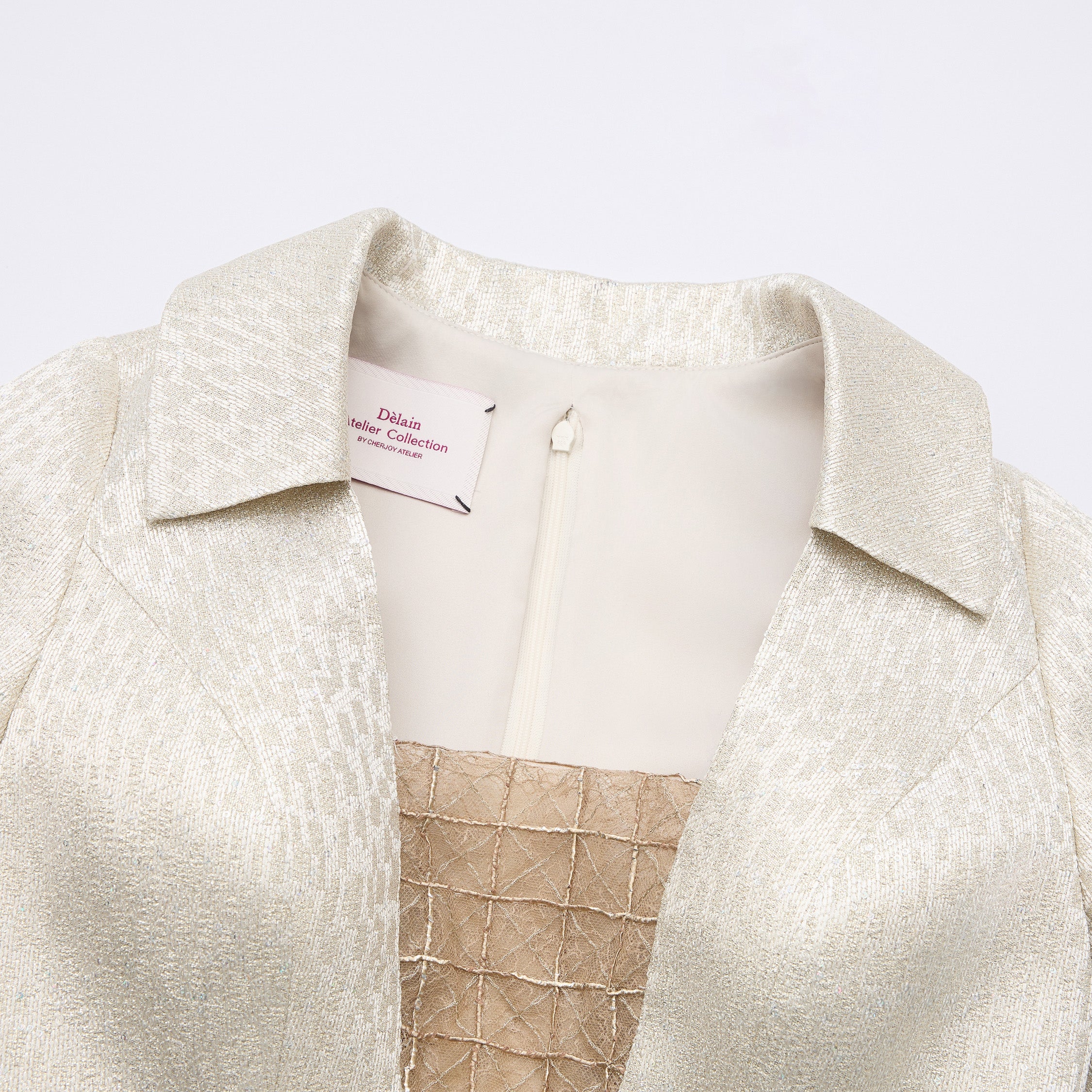 "Arcade of CherJoy Atelier."義大利特殊燦光織紋高級訂製立體剪裁拼接修身洋裝—Midnight Starlume月光華爾滋