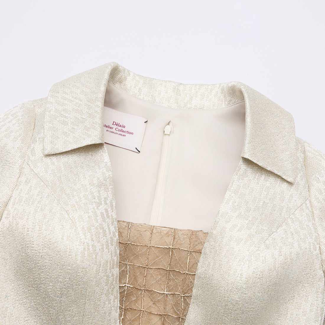 "Arcade of CherJoy Atelier."義大利特殊燦光織紋高級訂製立體剪裁拼接修身洋裝—Midnight Starlume月光華爾滋