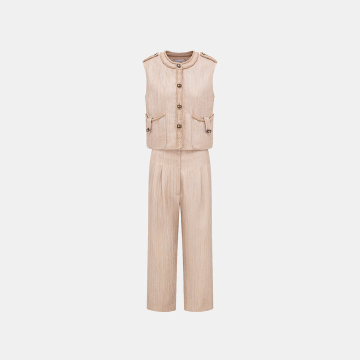 "Weekend at Monaco." Spanish lightweight tweed 3D-cut wide-leg cropped trousers