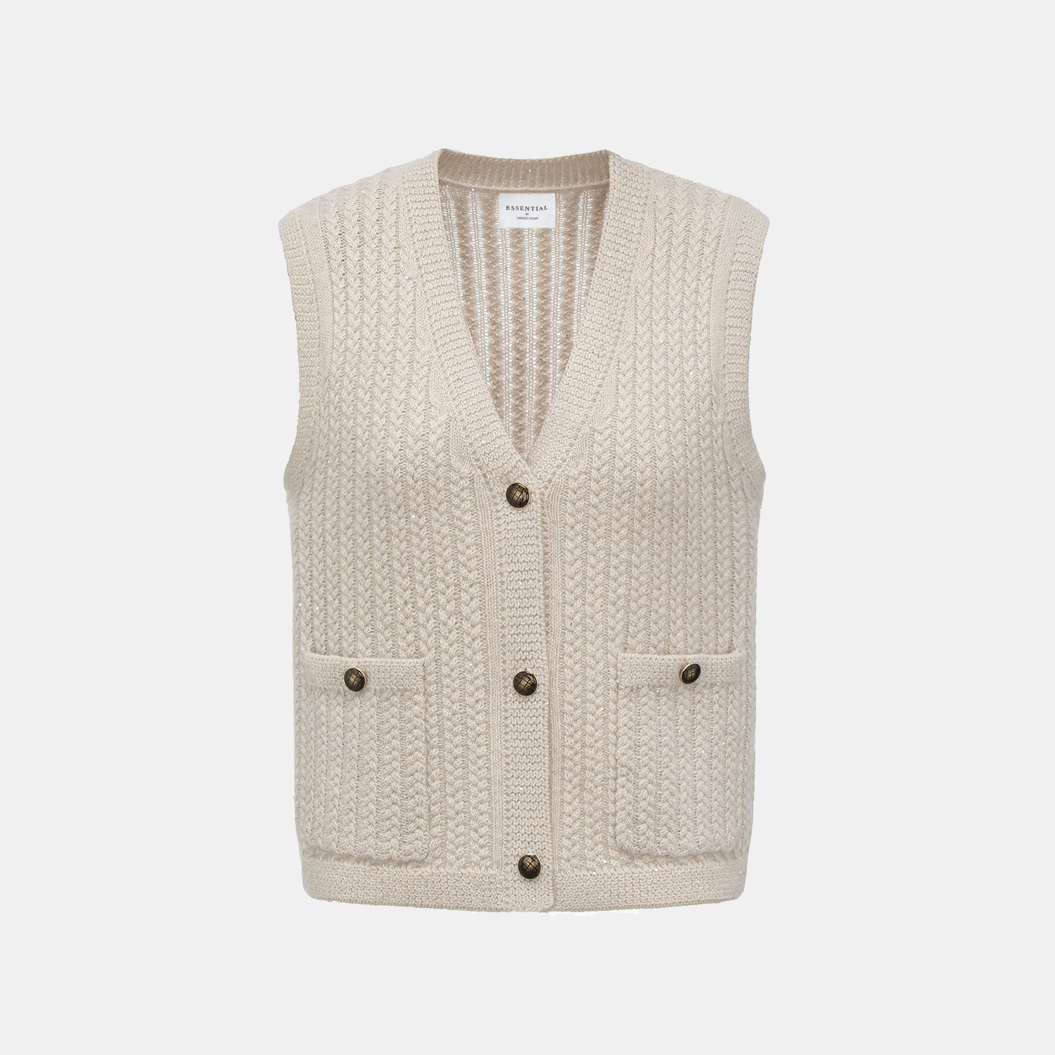 “Autumn Diary” 100% Cashmere 立體細麻花星點亮片針織背心—Nordic Dawn北境黎明