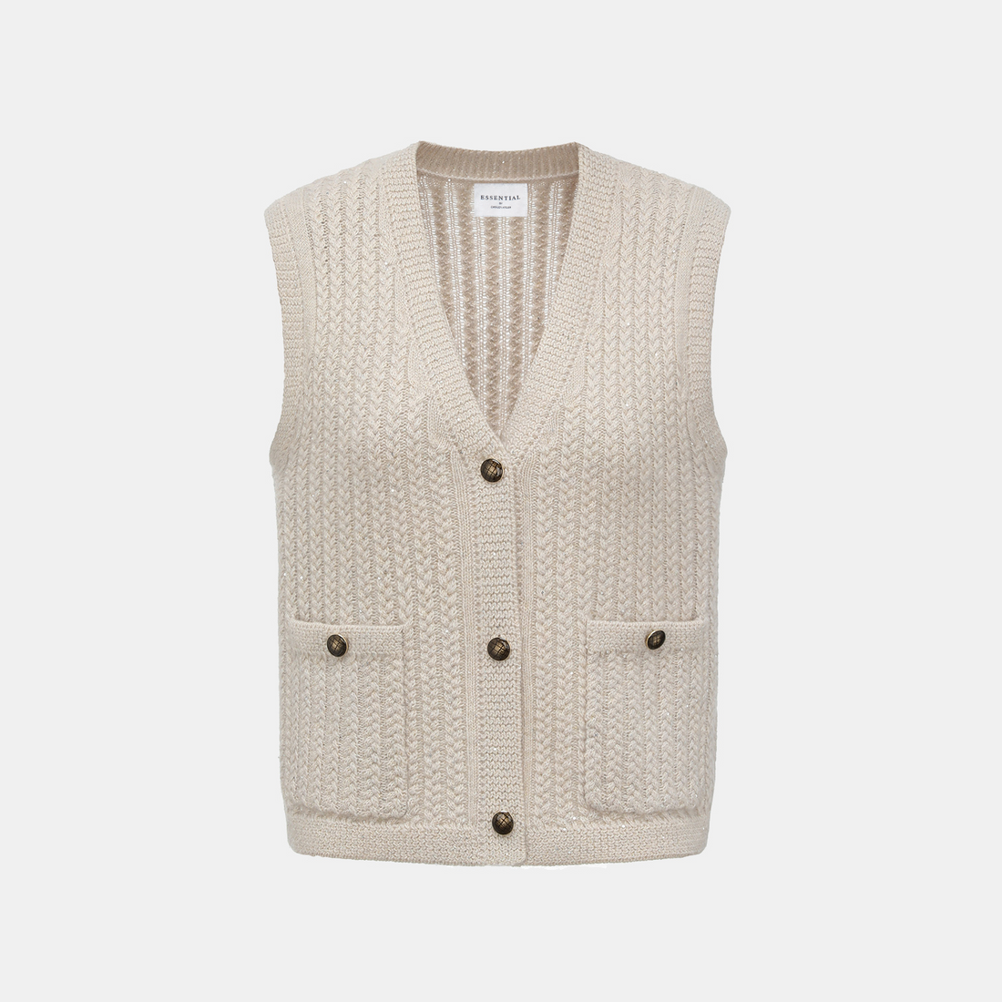 “Autumn Diary” 100% Cashmere 立體細麻花星點亮片針織背心—Nordic Dawn北境黎明