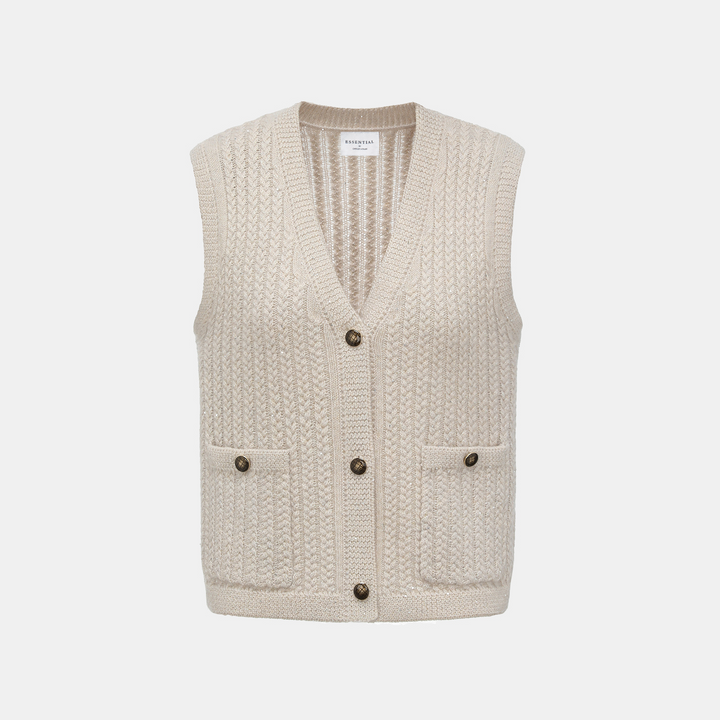 “Autumn Diary” 100% Cashmere 立體細麻花星點亮片針織背心—Nordic Dawn北境黎明