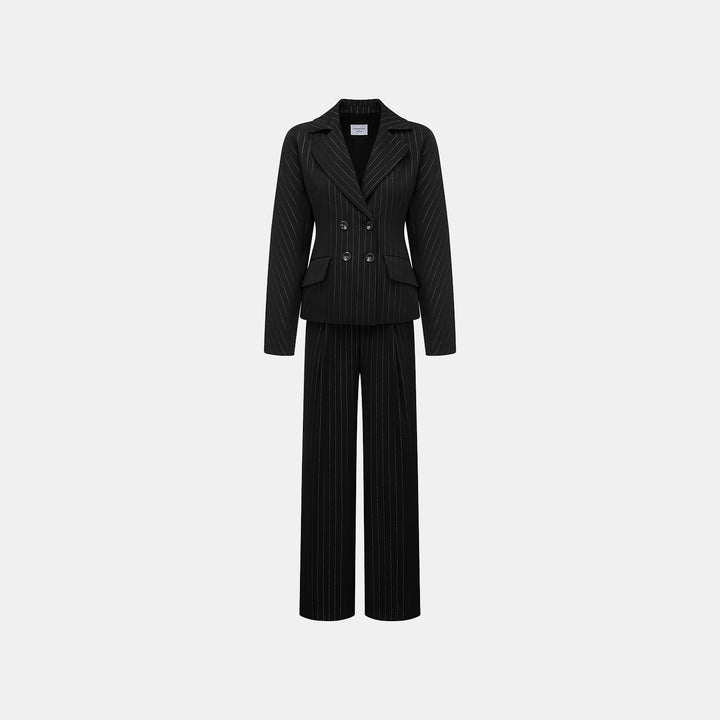 "Speak Sleek." 銀織工藝直條西裝長褲—Shadow Rhythm沉光輕序