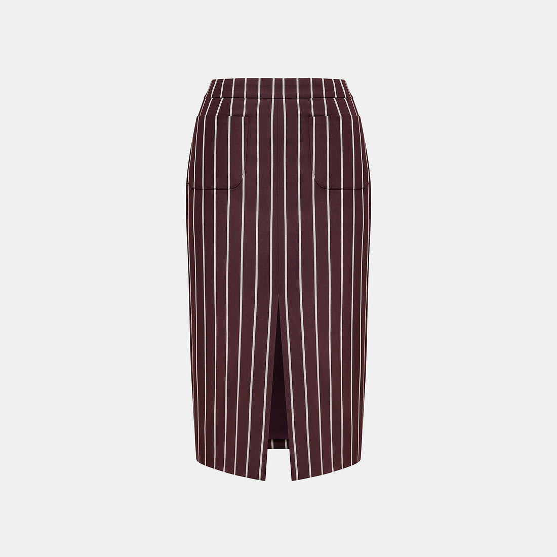 "Speak Sleek."義大利頂級羊毛直條西裝及膝裙—Rouge Nuit醺紅夜語