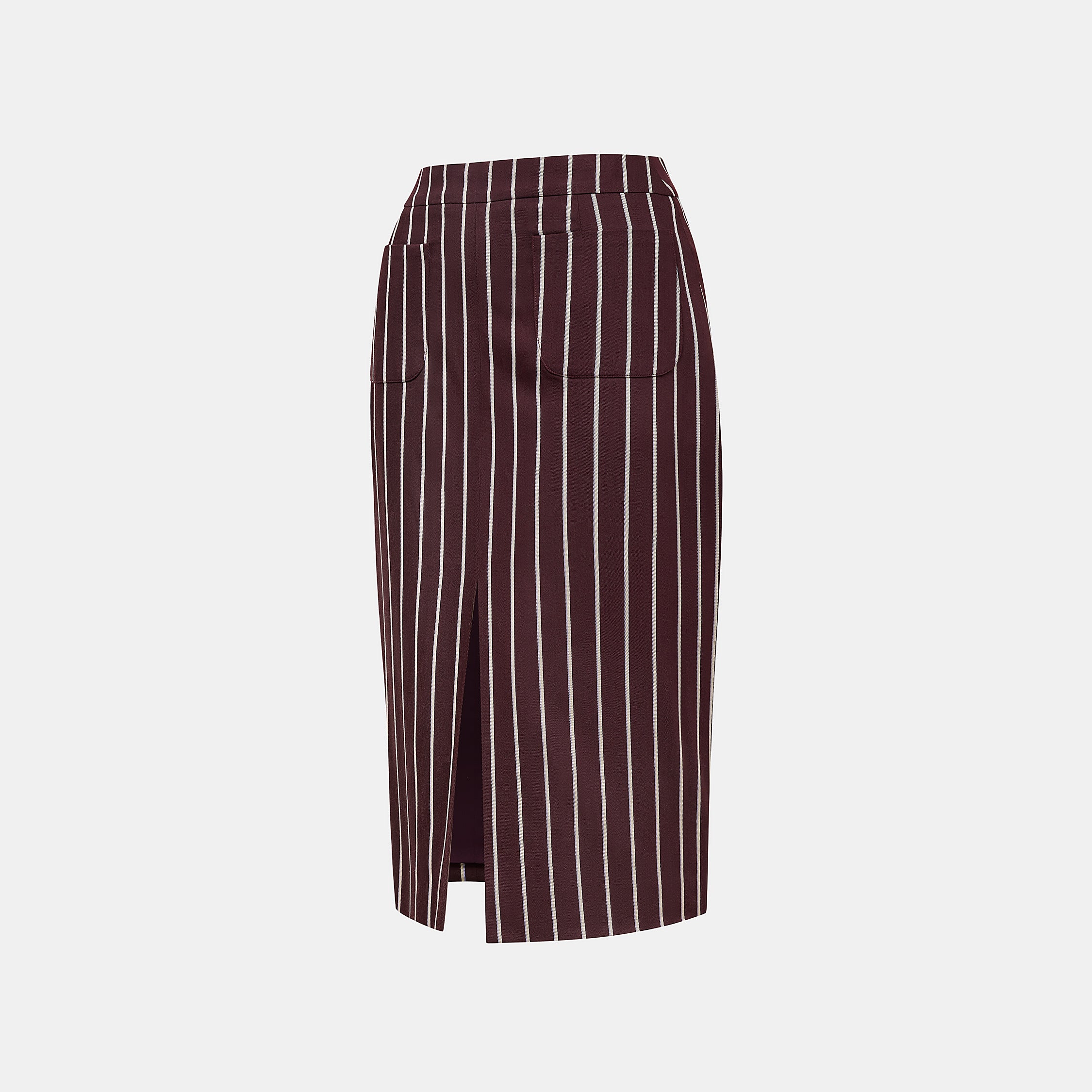 "Speak Sleek."義大利頂級羊毛直條西裝及膝裙—Rouge Nuit醺紅夜語