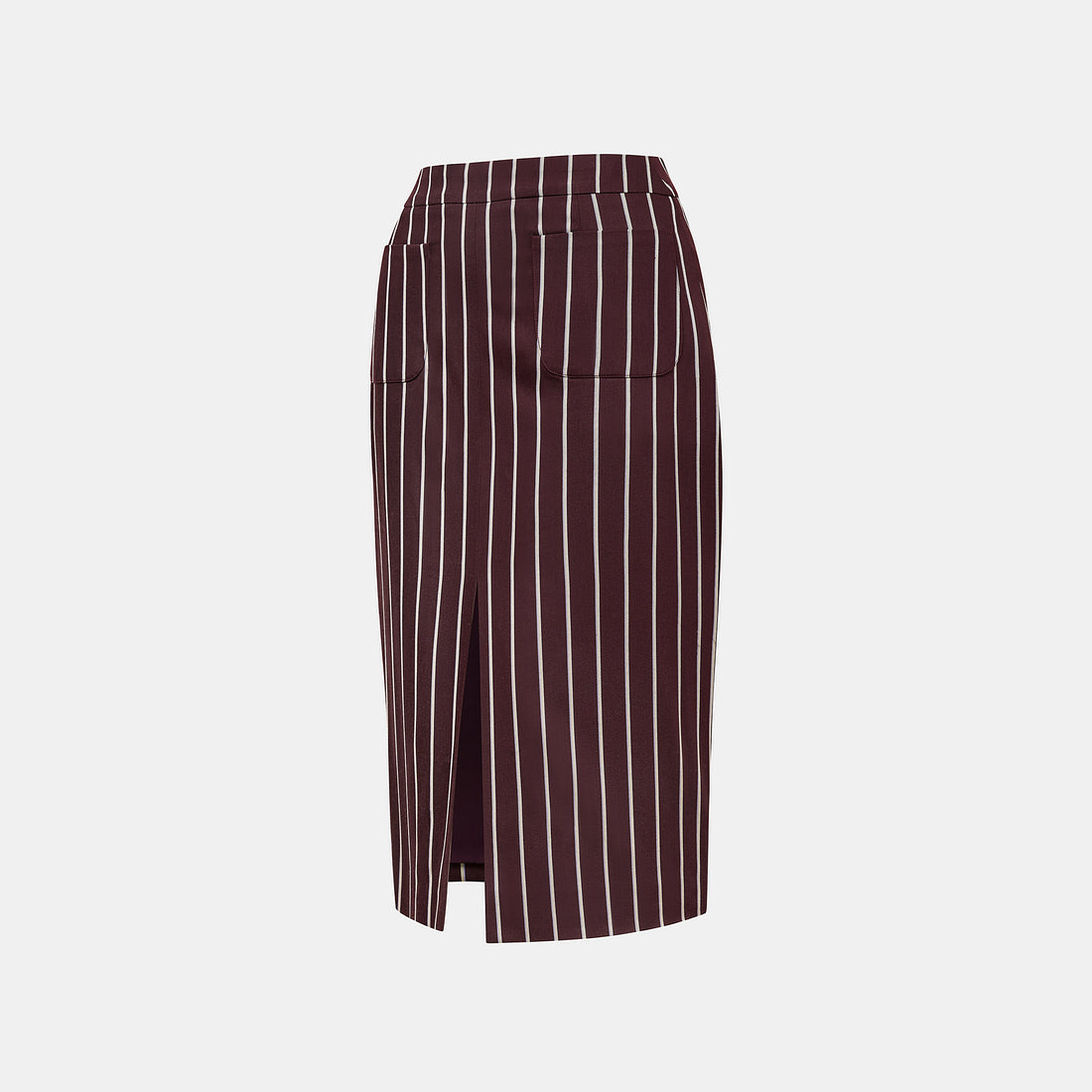 "Speak Sleek."義大利頂級羊毛直條西裝及膝裙—Rouge Nuit醺紅夜語