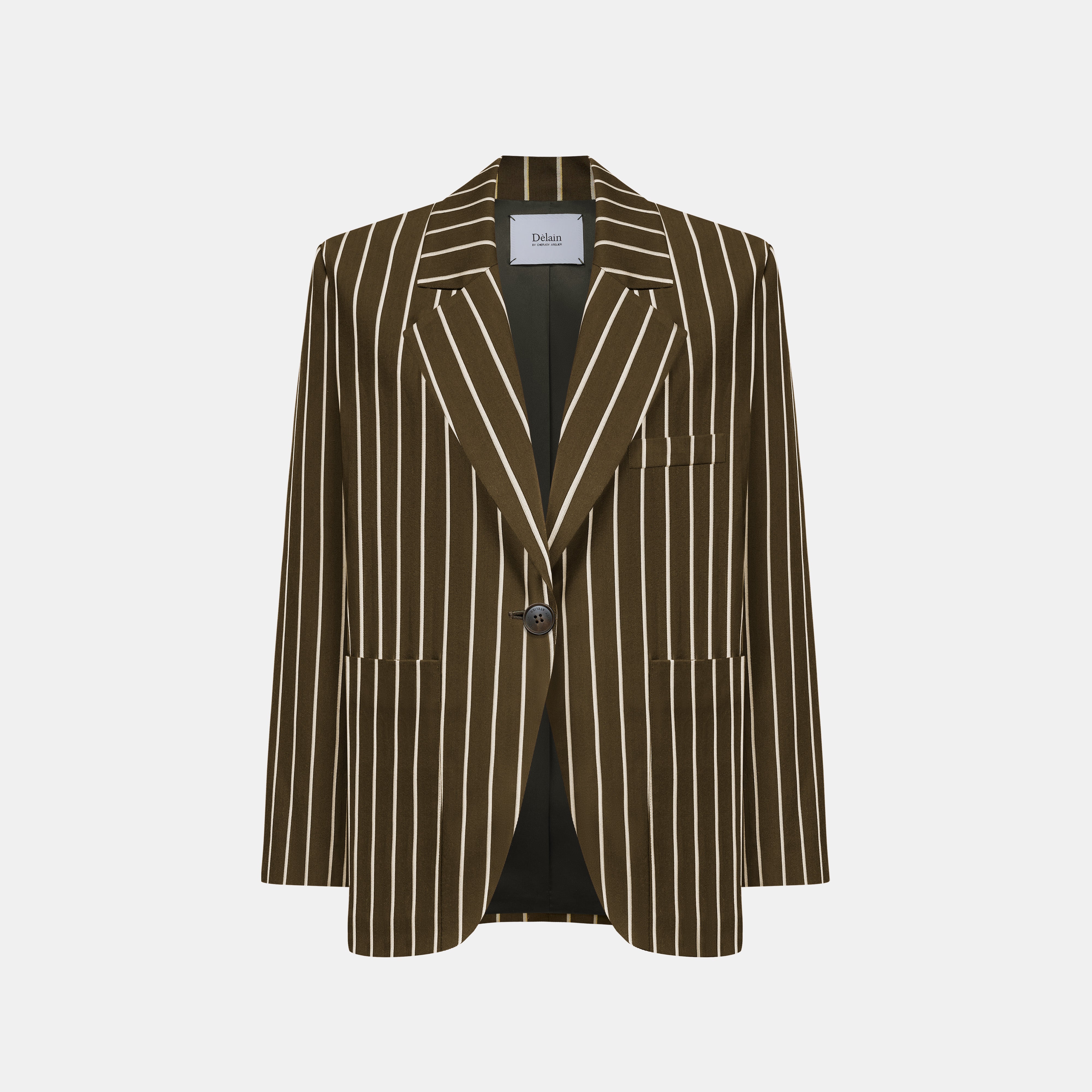 "Speak Sleek."義大利頂級羊毛直條Oversized西裝外套—Canopy Gold樹影金階