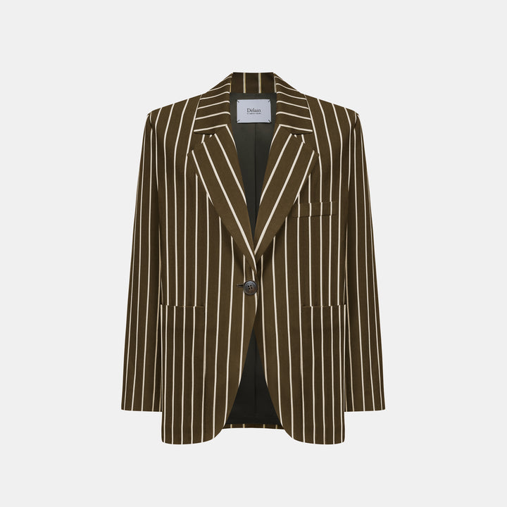 "Speak Sleek."義大利頂級羊毛直條Oversized西裝外套—Canopy Gold樹影金階