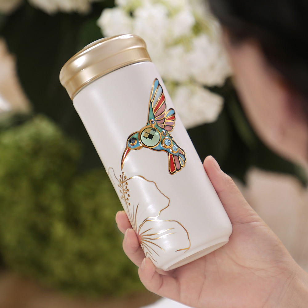 乾唐軒 吉星蜂鳥彩金水晶隨身杯 ─ 白彩金