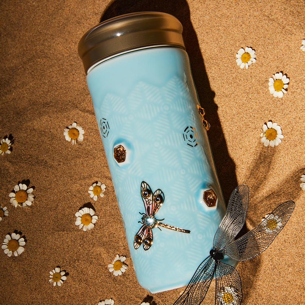 乾唐軒 吉星蜻投意合彩金水晶隨身杯─ 淺水藍彩金晶