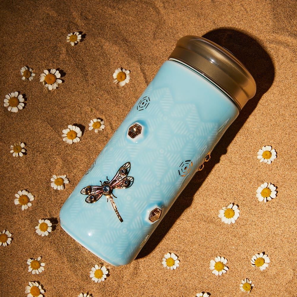 乾唐軒 吉星蜻投意合彩金水晶隨身杯─ 淺水藍彩金晶