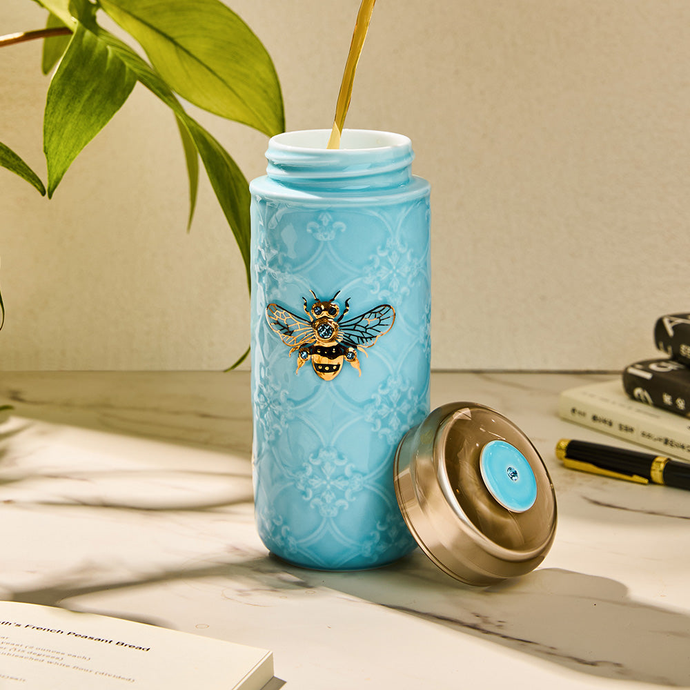 乾唐軒 吉星大蜜蜂水晶隨身杯─ 淺水藍描金