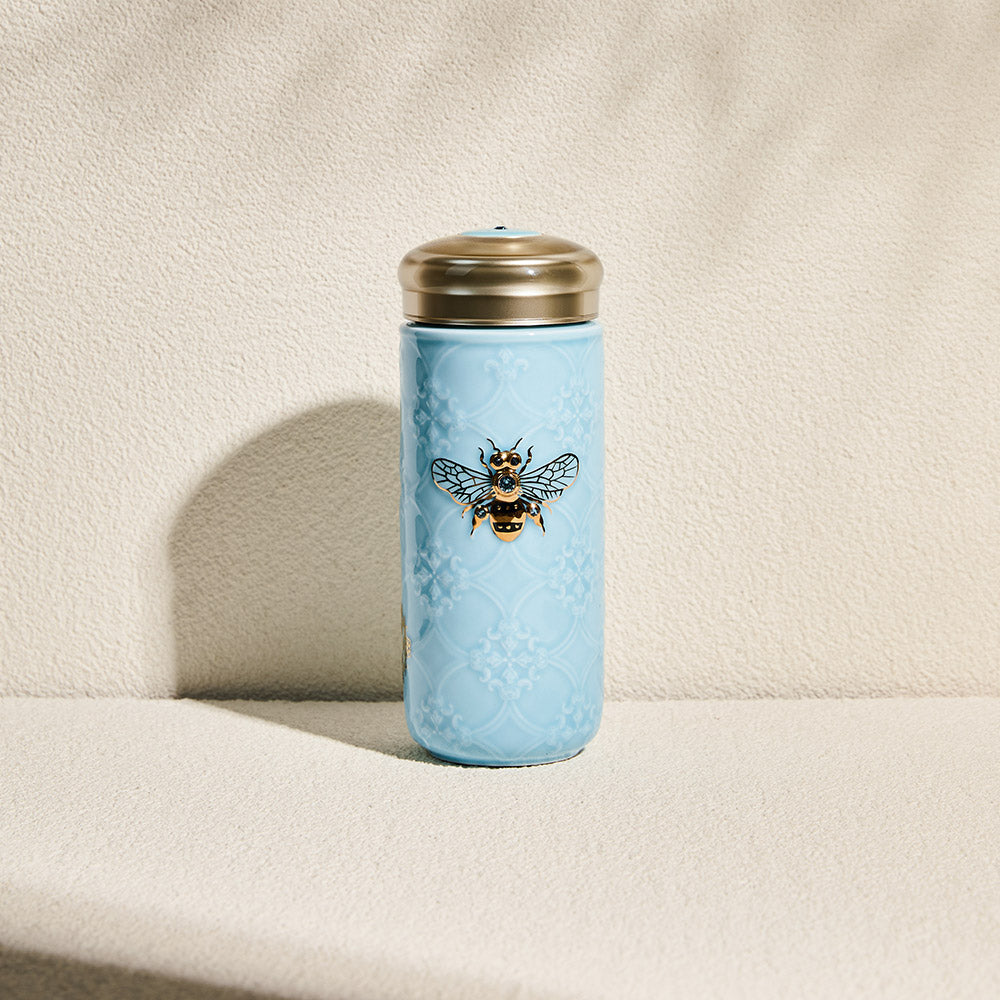 乾唐軒 吉星大蜜蜂水晶隨身杯─ 淺水藍描金