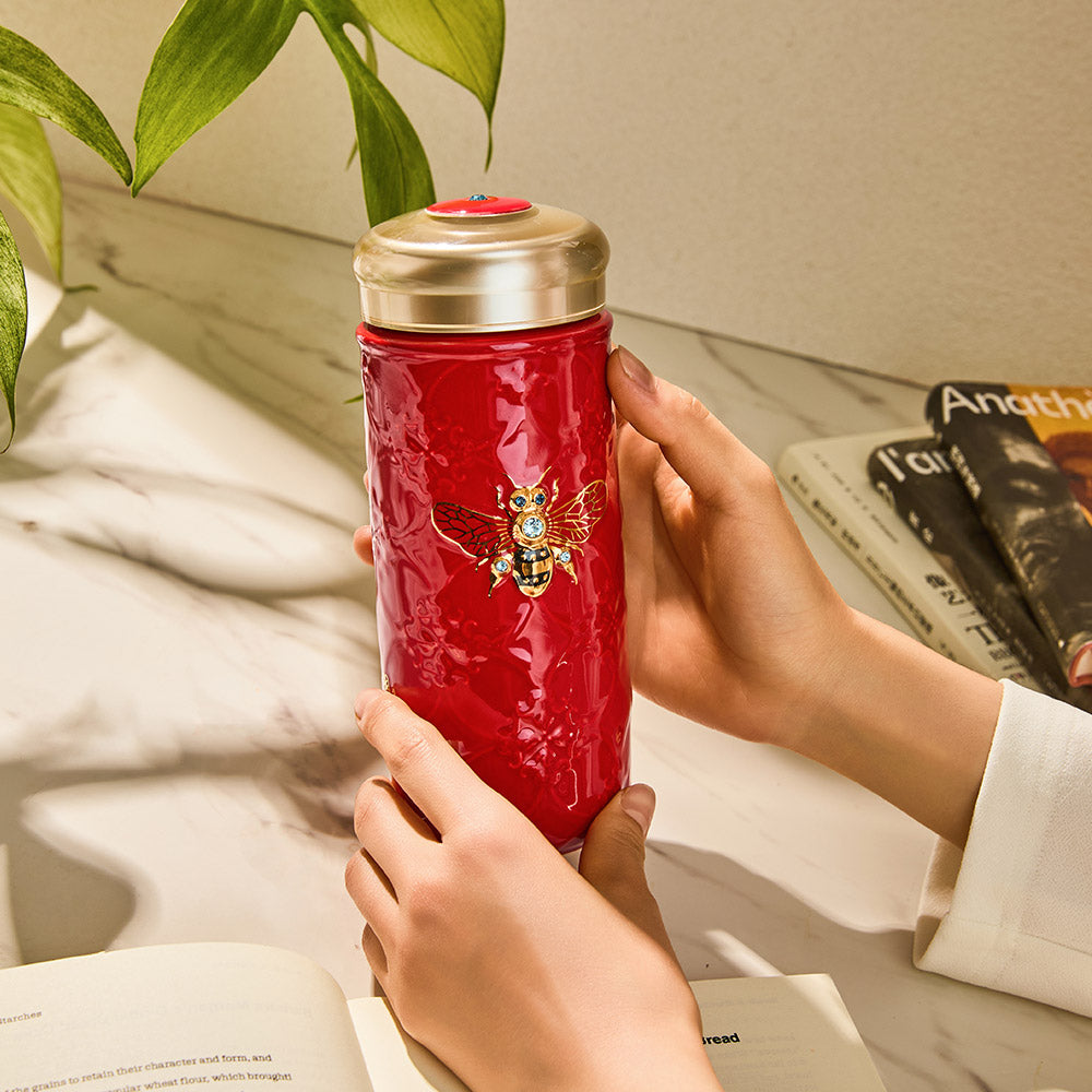 乾唐軒 吉星大蜜蜂水晶隨身杯─ 中國紅描金