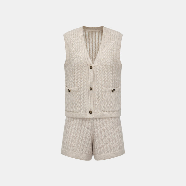 “Autumn Diary” 100% Cashmere 立體細麻花星點亮片針織背心—Nordic Dawn北境黎明