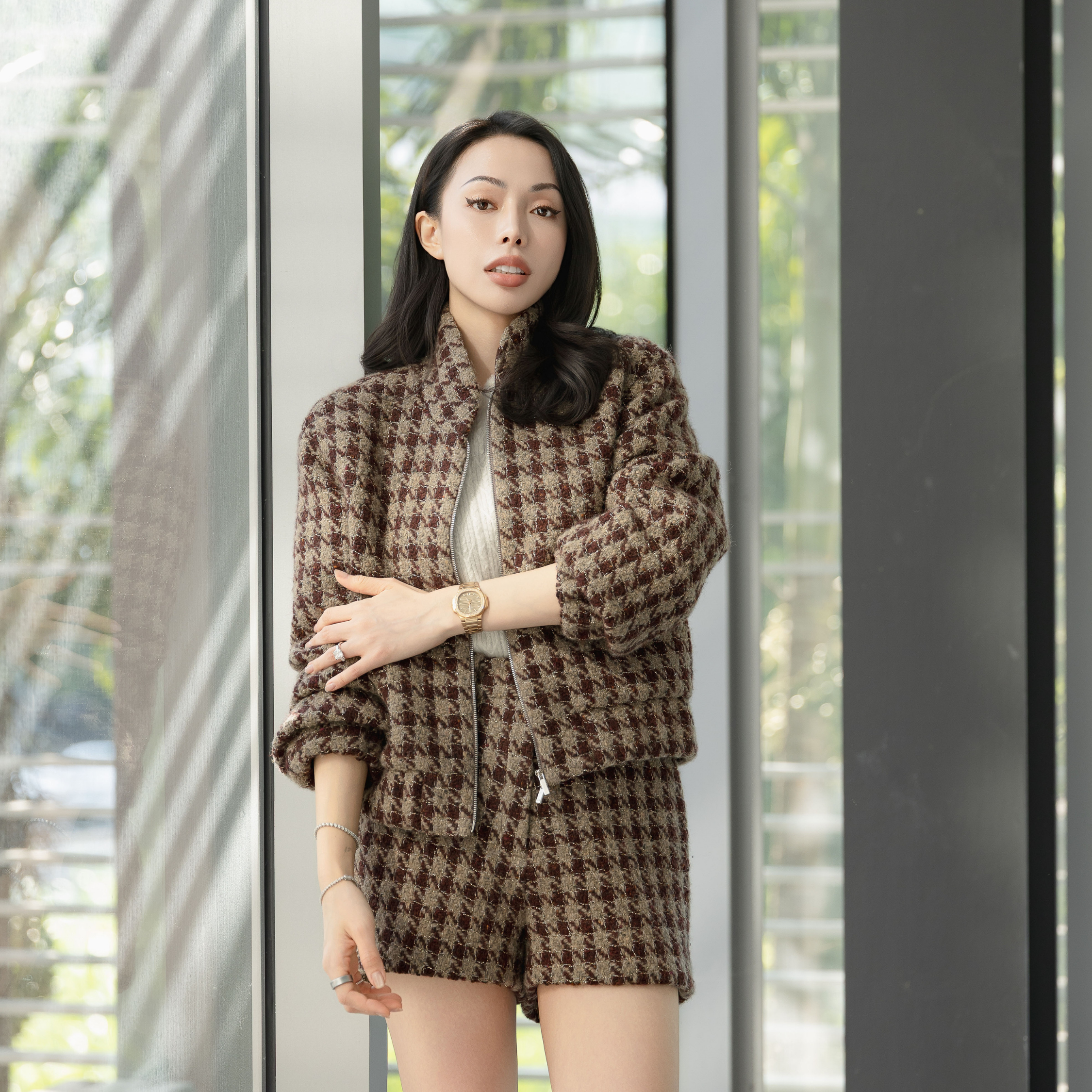 "Sloane Ave."義大利頂級羊毛縷金格織千鳥格花呢外套—Palazzo Pour舊城暖夜