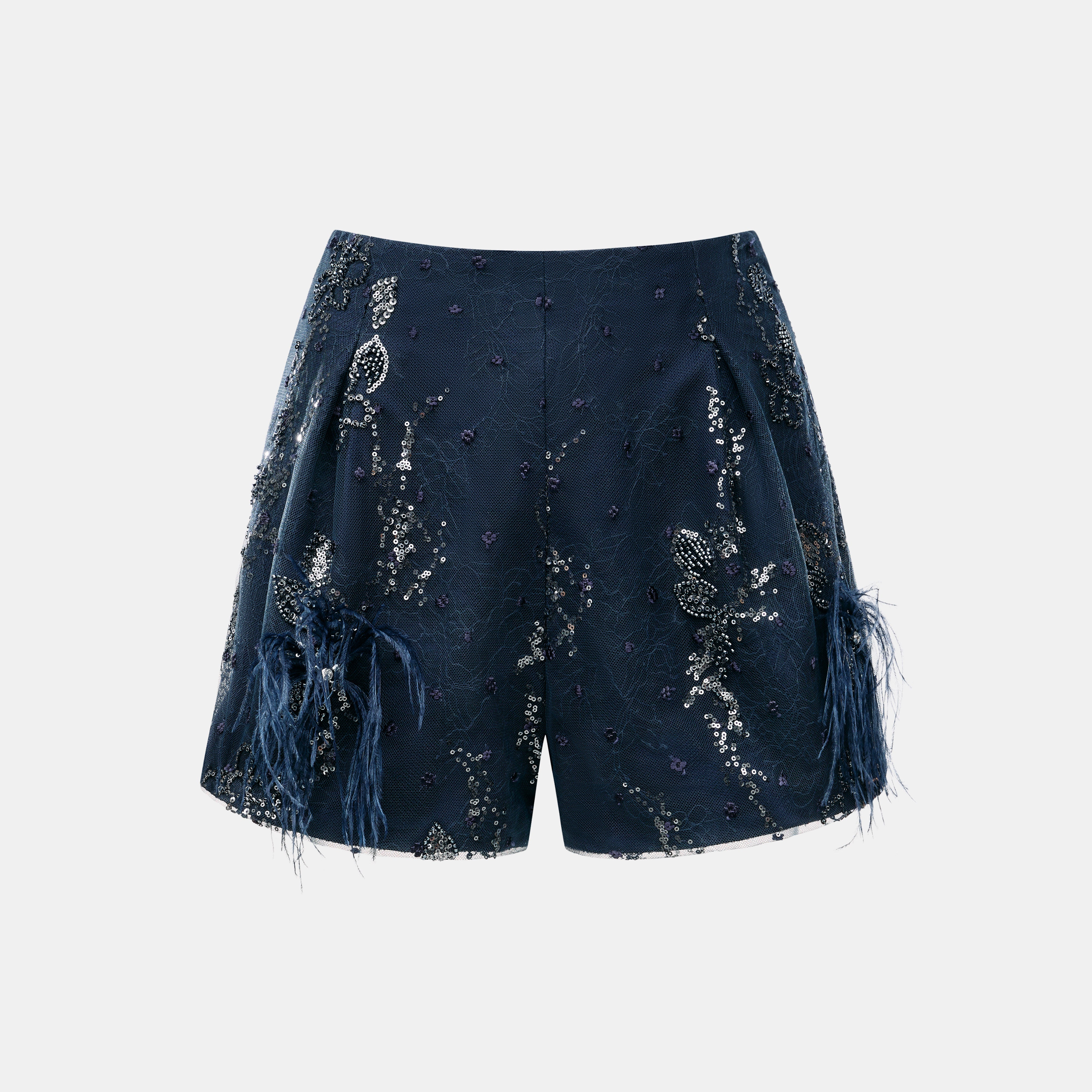 "Imperial Garden Teatime."長羽花繡奢華珠繡蕾絲輕國風短褲—Feather Dream煙羅羽夢