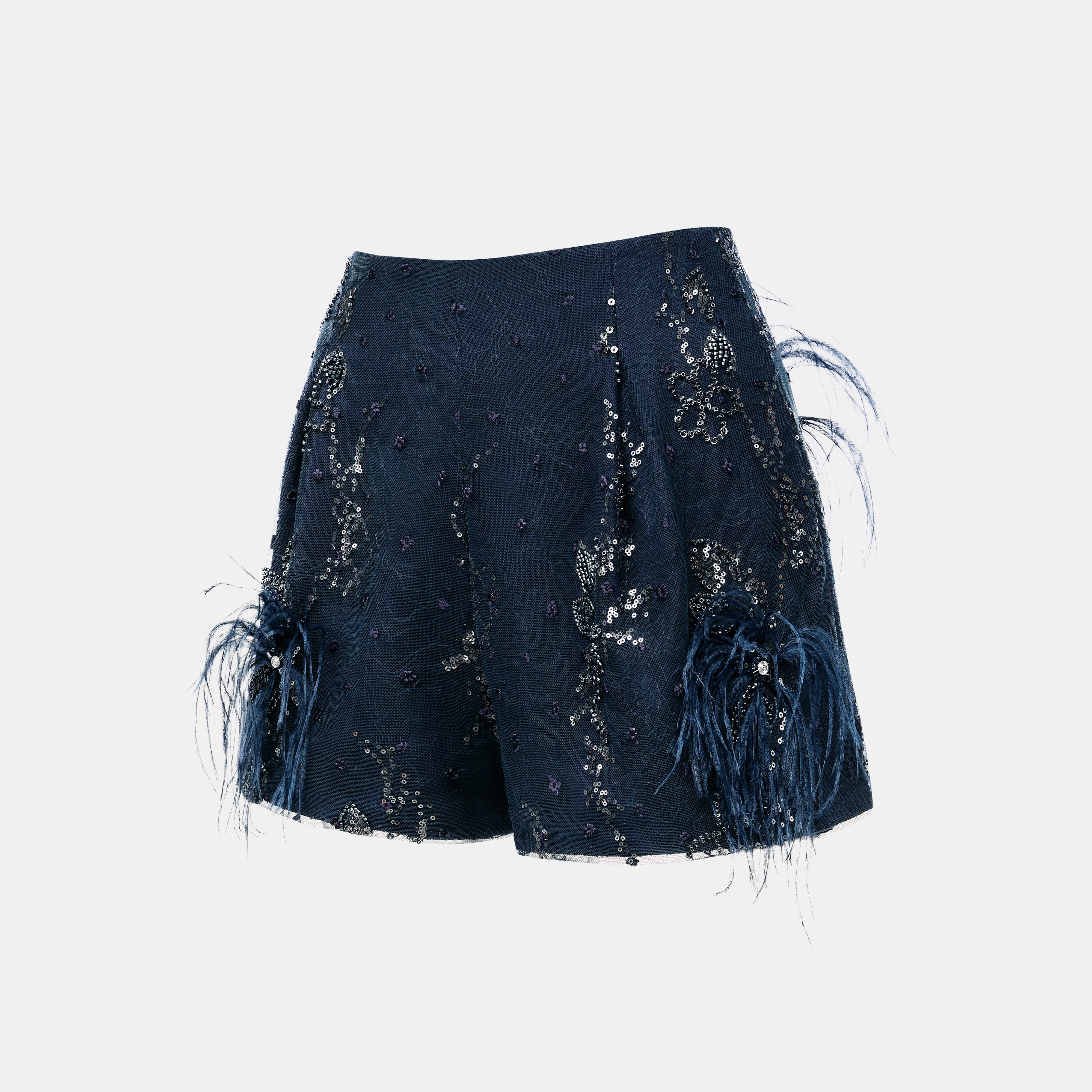 "Imperial Garden Teatime."長羽花繡奢華珠繡蕾絲輕國風短褲—Feather Dream煙羅羽夢