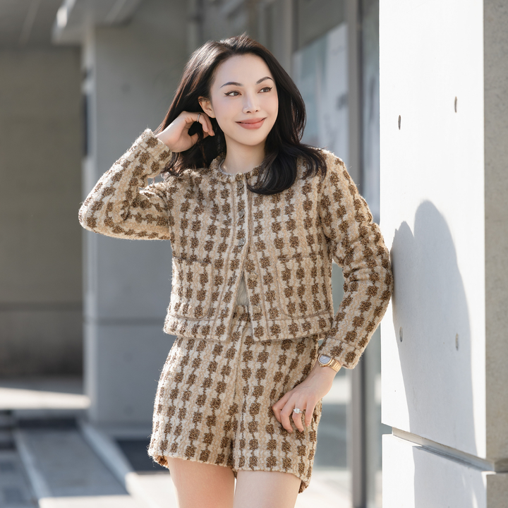 “Sloane Ave."法國高級訂製特殊金絲圈結花呢外套—Golden Ink金墨詩心