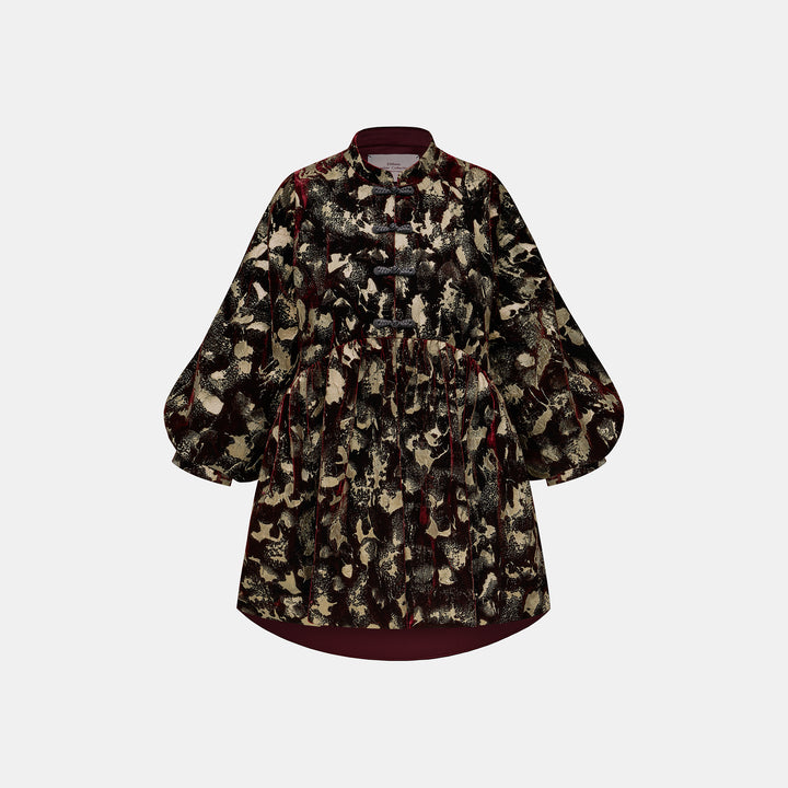 "Imperial Garden Teatime"義大利手繪飛白毫金工藝絲絨輕國風外套—Velvet Oud絨夜沉香