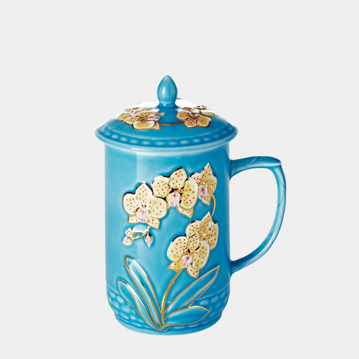 乾唐軒 蝴蝶蘭花高杯─海碧彩金