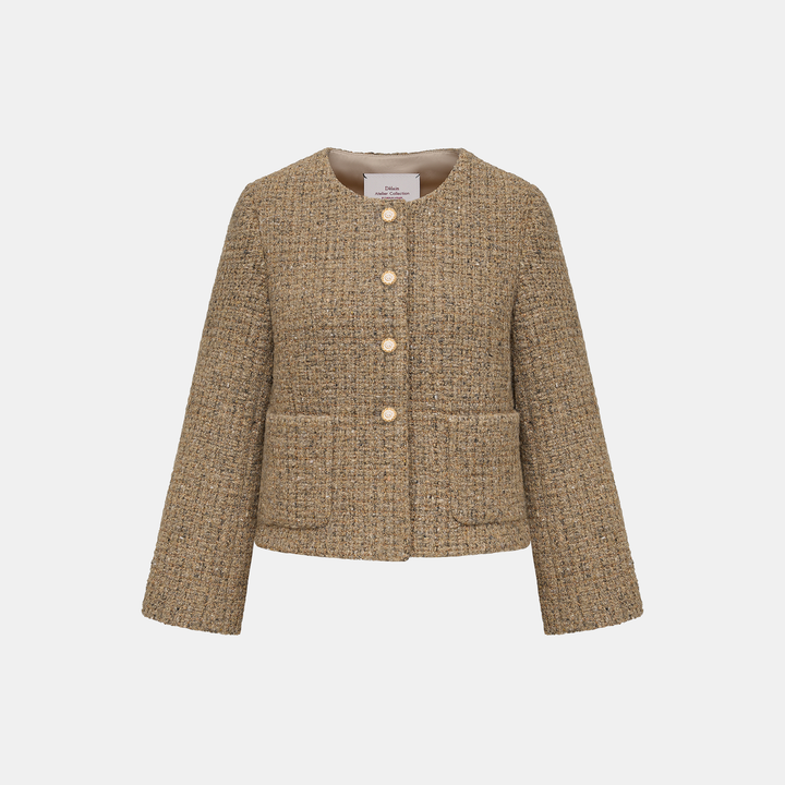 "Sloane Ave."義大利頂級初剪羊毛縷金格織花呢外套—Pine Veil幽香松林