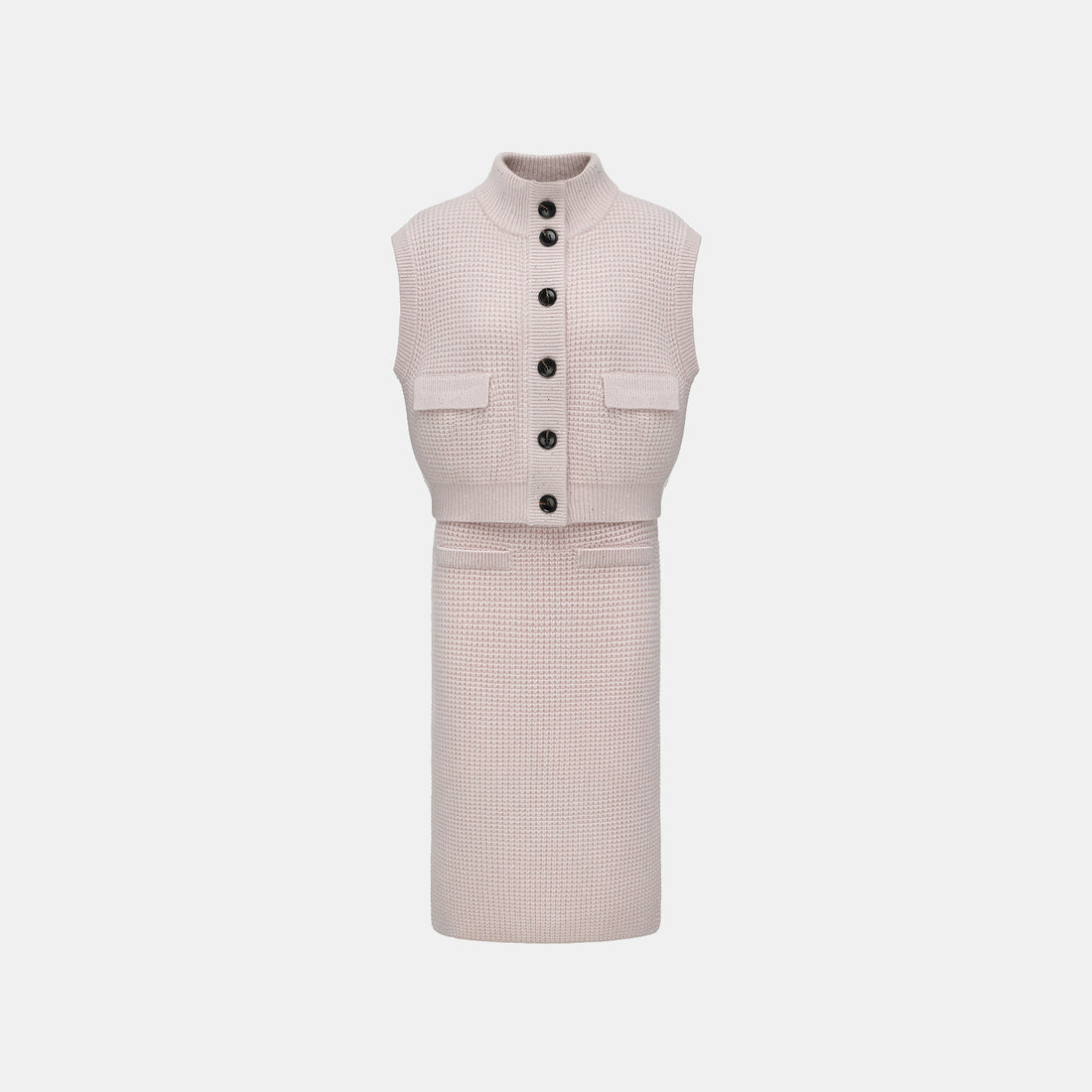 “Autumn Diary” 100% Cashmere細緻華夫格亮片針織背心—Misty Rose薄霧玫瑰