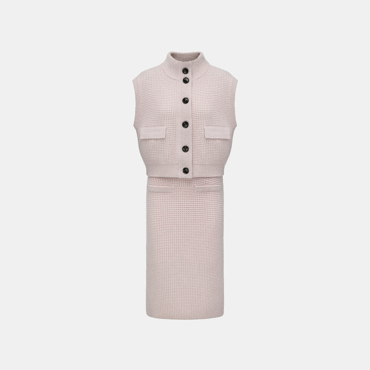 “Autumn Diary” 100% Cashmere細緻華夫格亮片針織背心—Misty Rose薄霧玫瑰