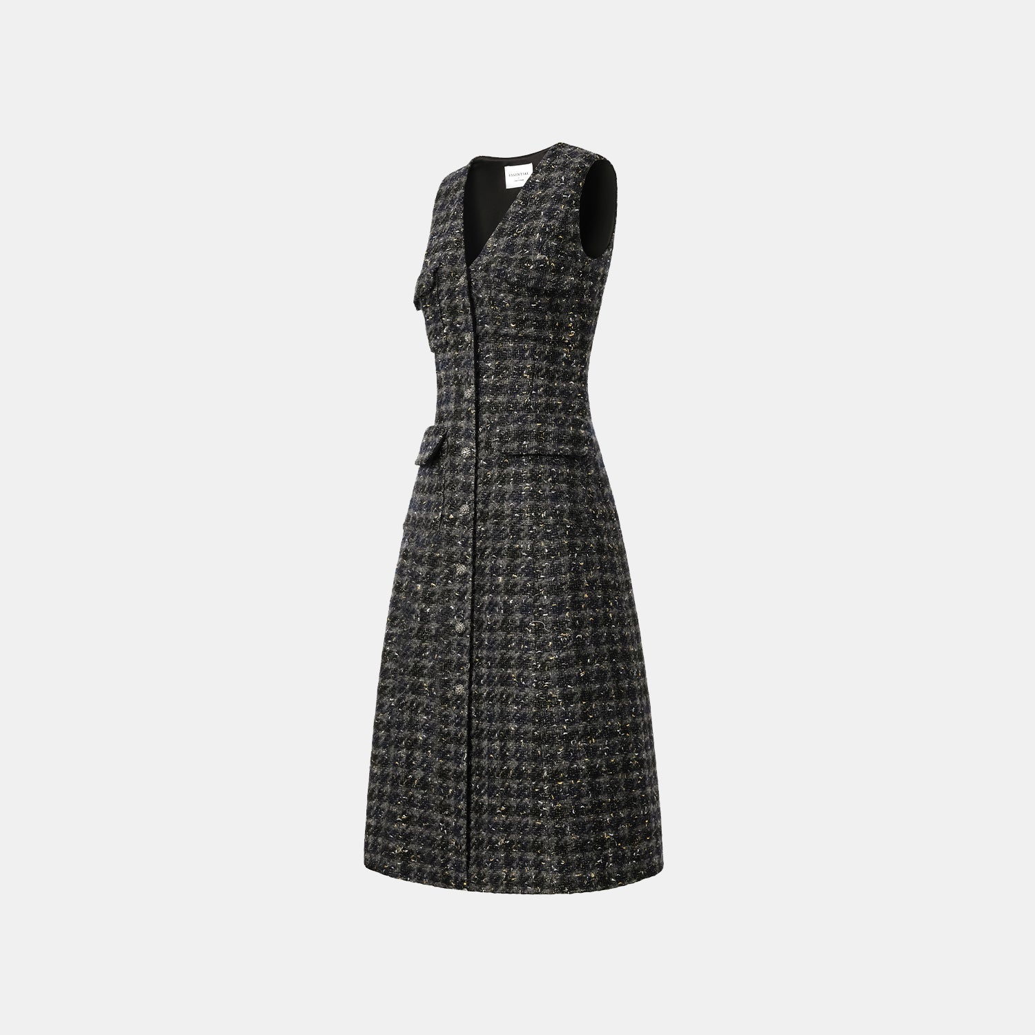 “Brunch at Ritz.” Tweed Long Vest Dress—Night Light Sparkle 
