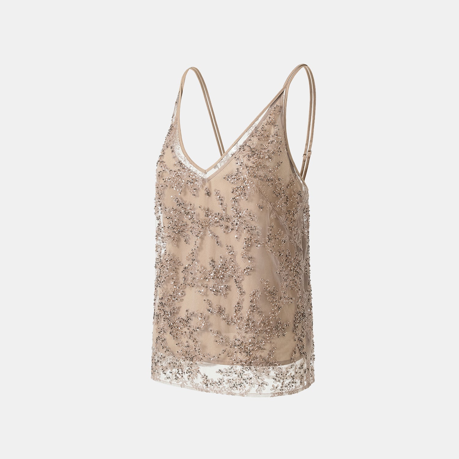 “茶宴” 奢華珠綉蕾絲輕國風細肩帶背心—Gold