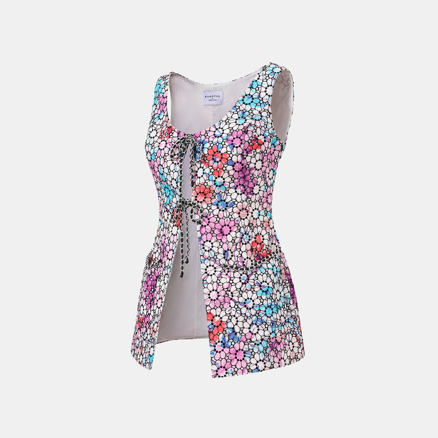 “Brunch in Provence” 義大利彩墨純棉蕾絲綁帶馬甲背心— 綺紫夢春 Lavender Reverie