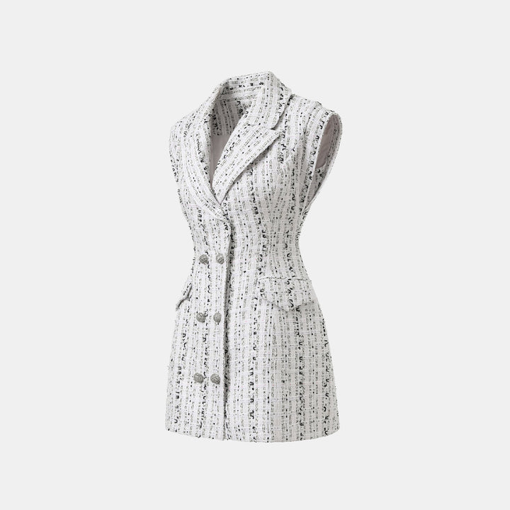"Arcade of CherJoy Atelier." French Summer Light Tweed Three-Dimensional Cutting Vest Dress—Celestial Ink 