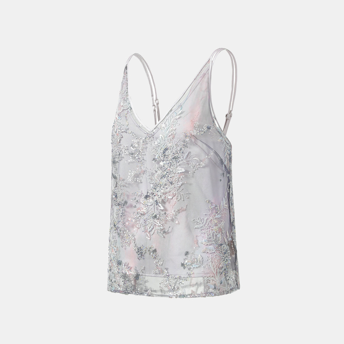 "Imperial Garden Teatime"緞染繡霞奢華珠繡蕾絲輕國風細肩帶背心—Nocturne Bloom凝夜浮香