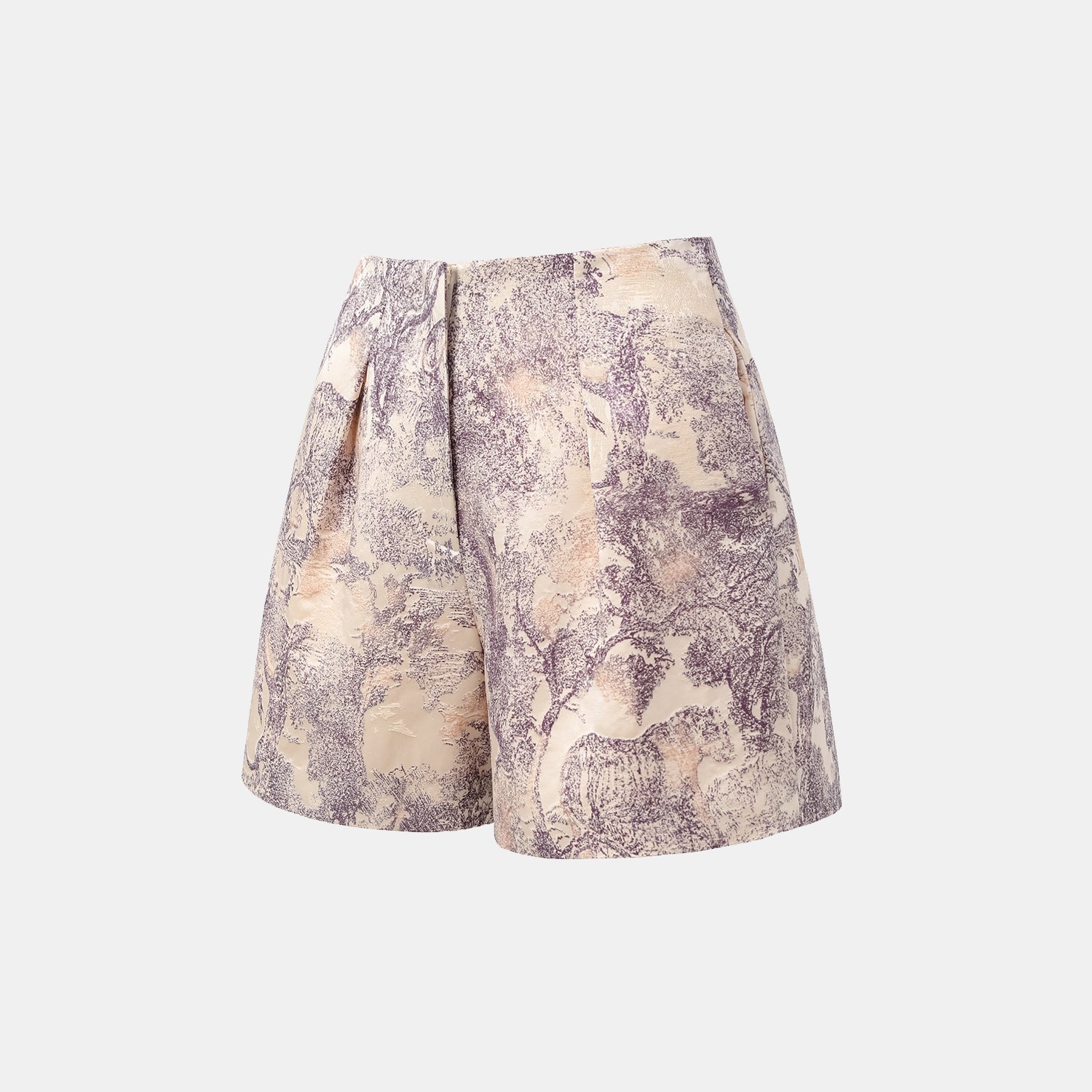 "Imperial Garden Teatime" embroidered silk wool shorts - purple 