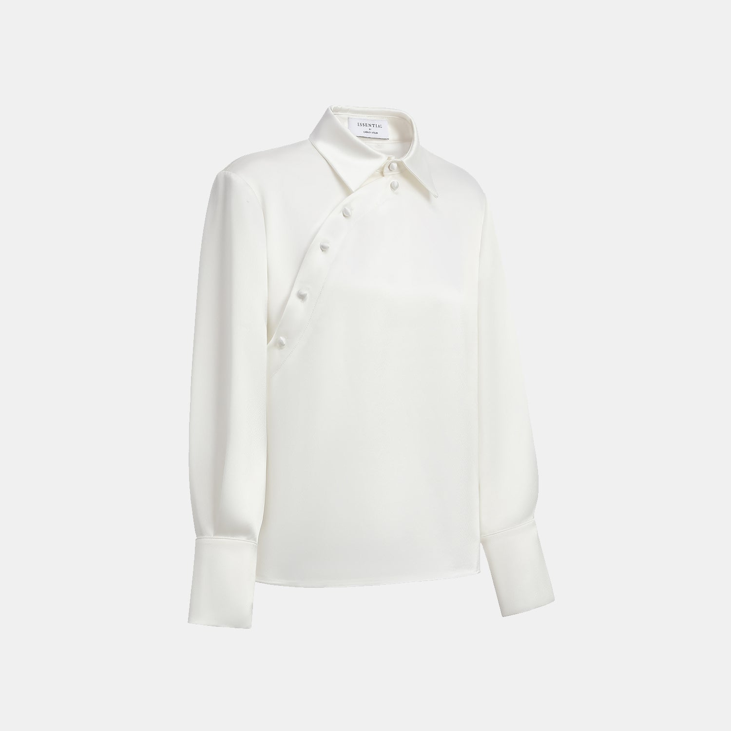 “春意” 晶鱗肌理醋酸輕中式襯衫—净白